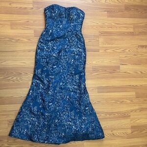 MGNY Strapless Formal Dress in Navy Blue